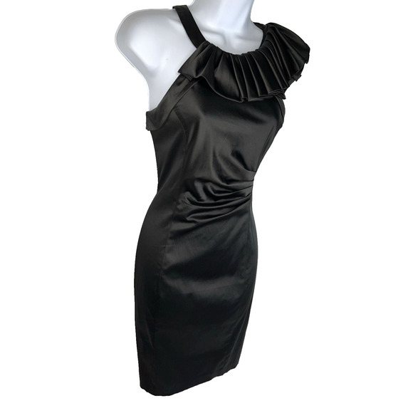 Aryn K. Ruffled Collared Shoulder Sheath Dress Black Size Small Party holiday - Picture 2 of 13